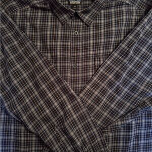 Patagonia Men’s Gray and Blue Plaid Button-Down Shirt